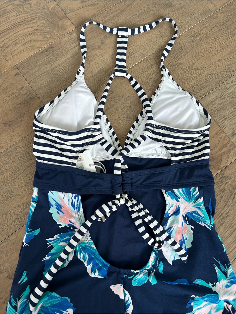 Carve Designs Dahlia One Piece Swimsuit  Navy Striped Top Floral Bottom Women L - Picture 6 of 10